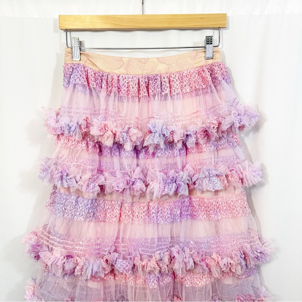 Ryan Lo Ruffle Lace Tiered Tulle Pastel Designer Skirt - Picture 2 of 8